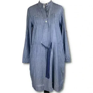 Lands end Womens dress size 6P navy blue striped nautical popover